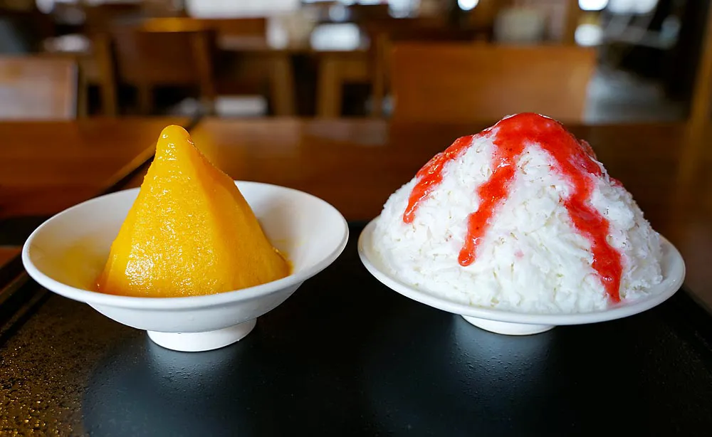 雪ノ下 京都本店：水を一滴も使わずに作る贅沢な「宮崎マンゴー氷」と「紅ほっぺ苺ミルク氷」