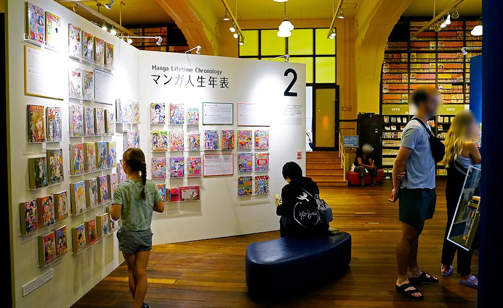 京都国際マンガミュージアム：2階のメインギャラリーにある常設展示「マンガって何？」